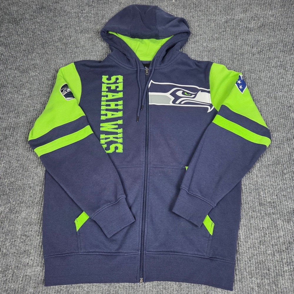 NFL Seattle Seahawks Full Zip Hoodie Mens Large Navy Green Colorblock Sweatshirt
